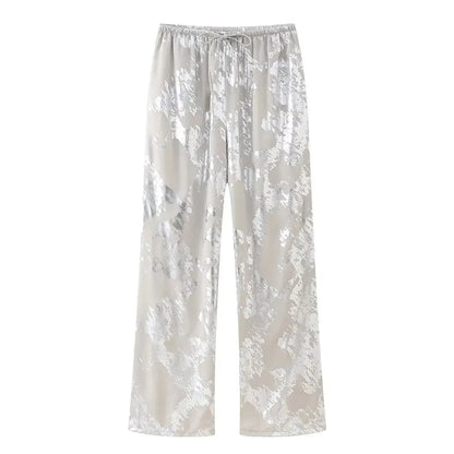 Metallic drawstring pants in silver image 2