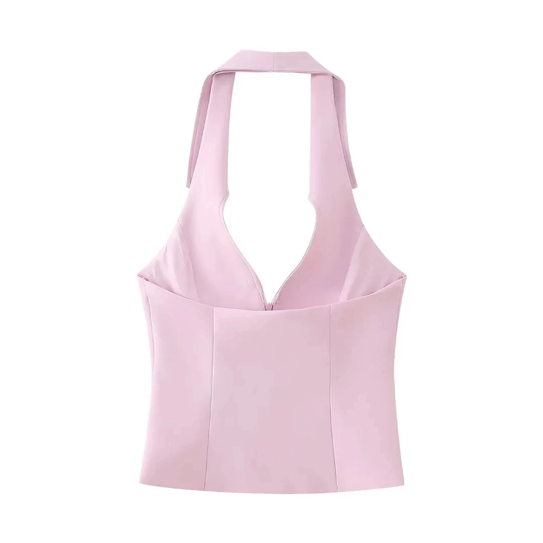 Back of Pink Halter Top