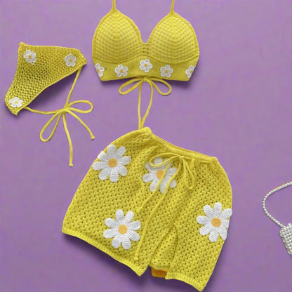 Yellow Floral halter top and skirt