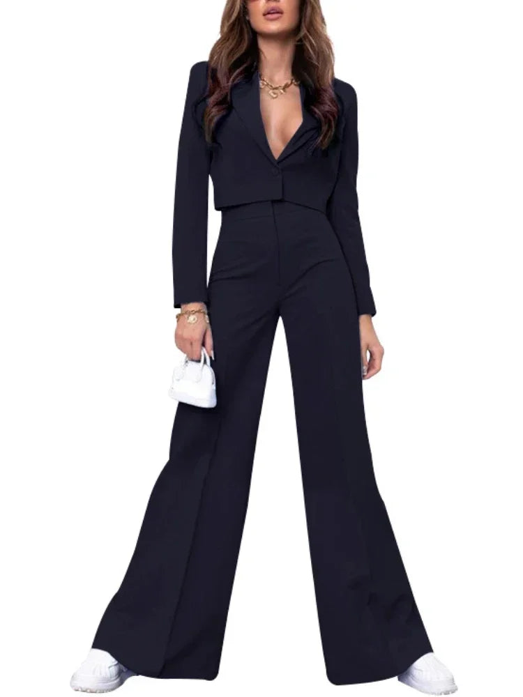 Navy Cropped Blazer Bell Bottom Set