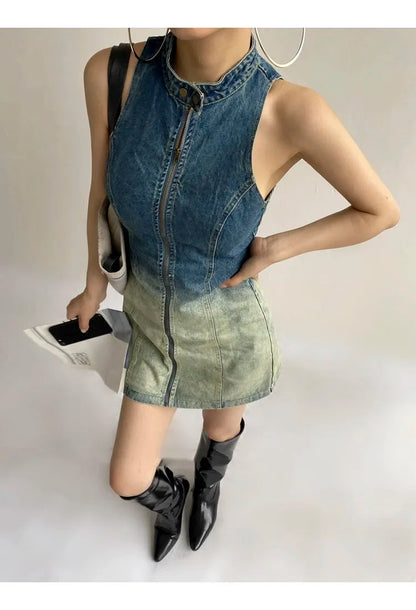 Denim Zipper Mini Dress