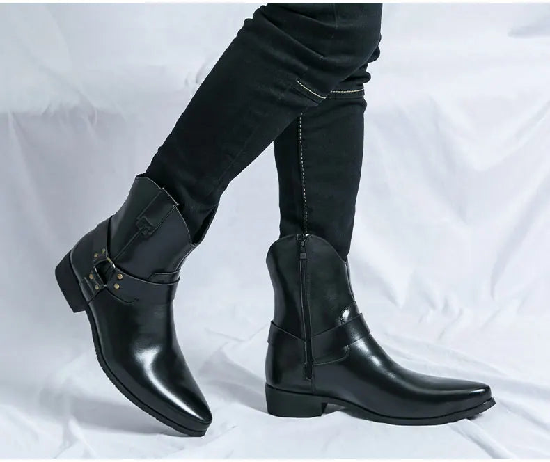 Side Black Ankle Boots for Men
