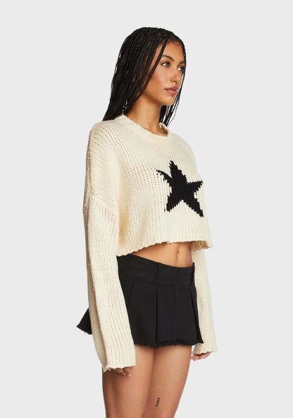 Side Cropped Knitted Sweater