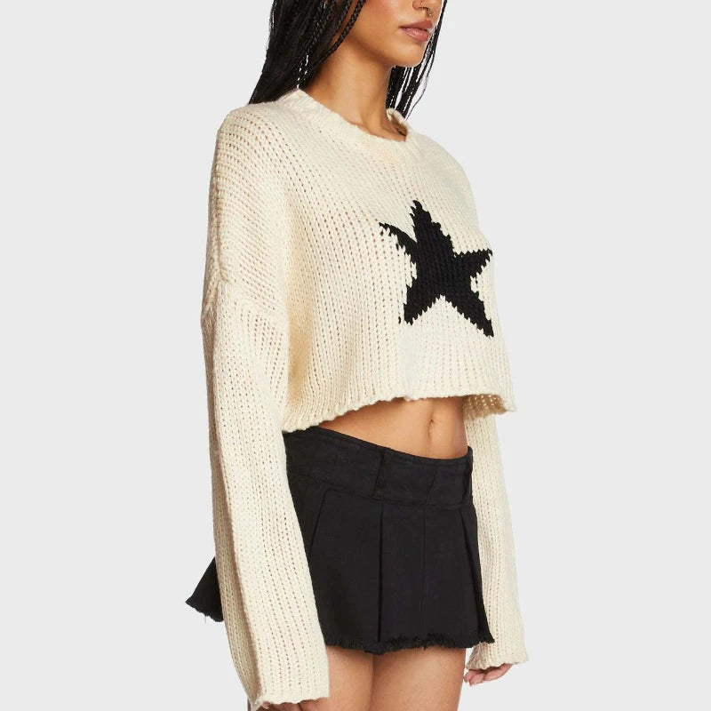 Side Cropped Star Sweater
