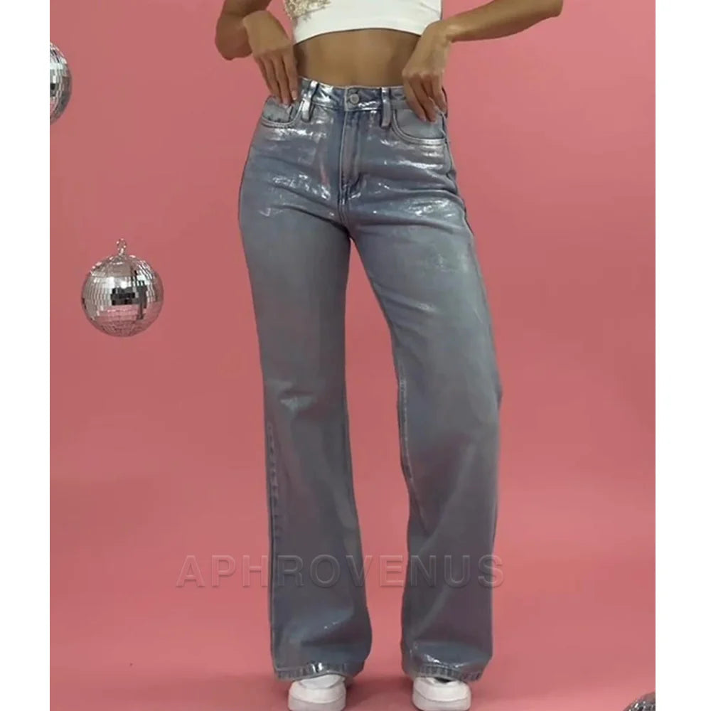 Sky Blue Metallic Jeans