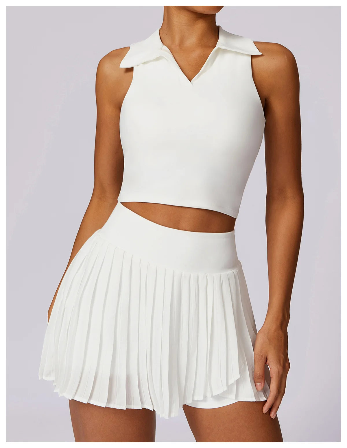 Sleeveless White Top and Tennis Skirt
