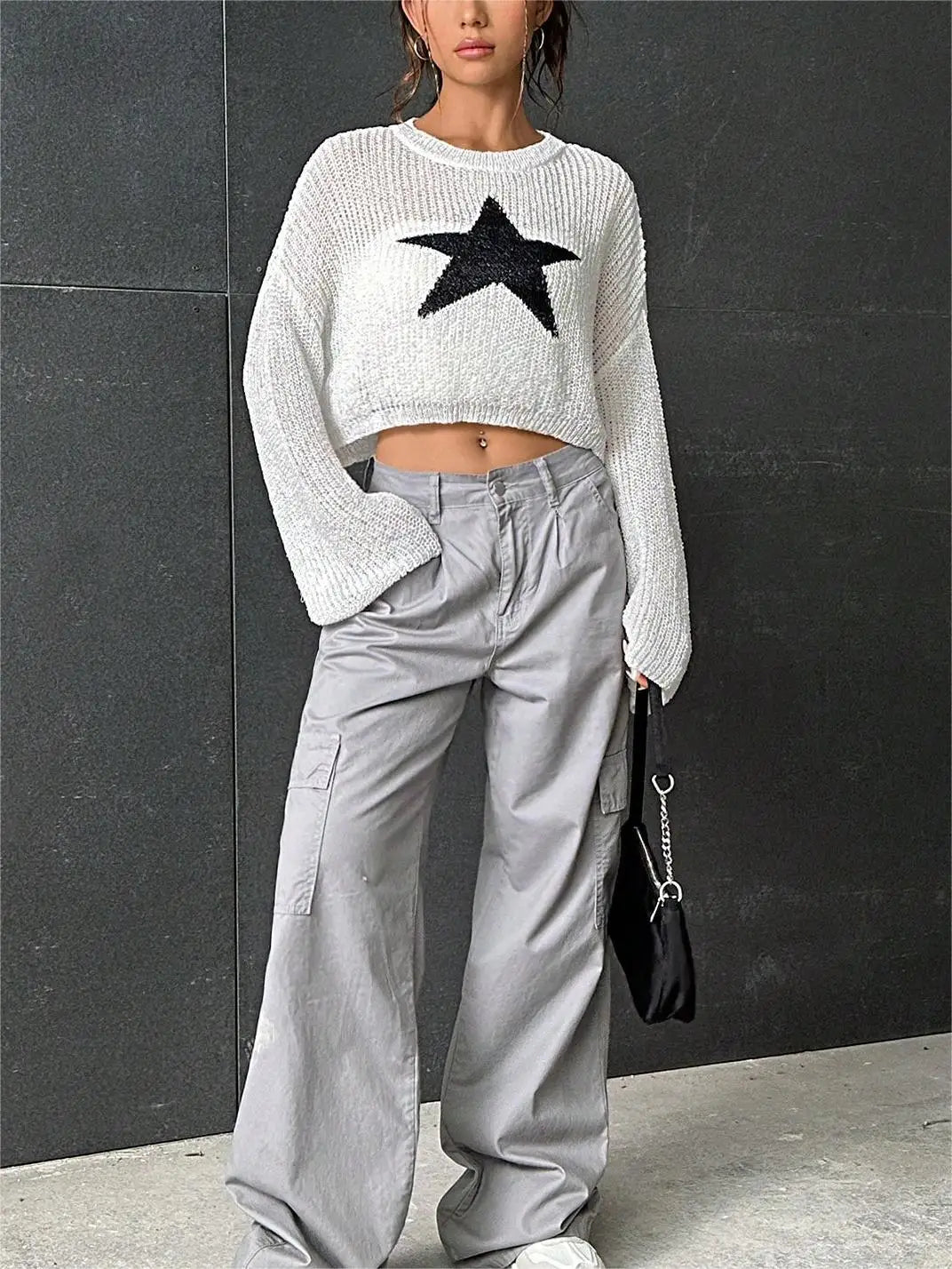 Star Cropped Sweater in White