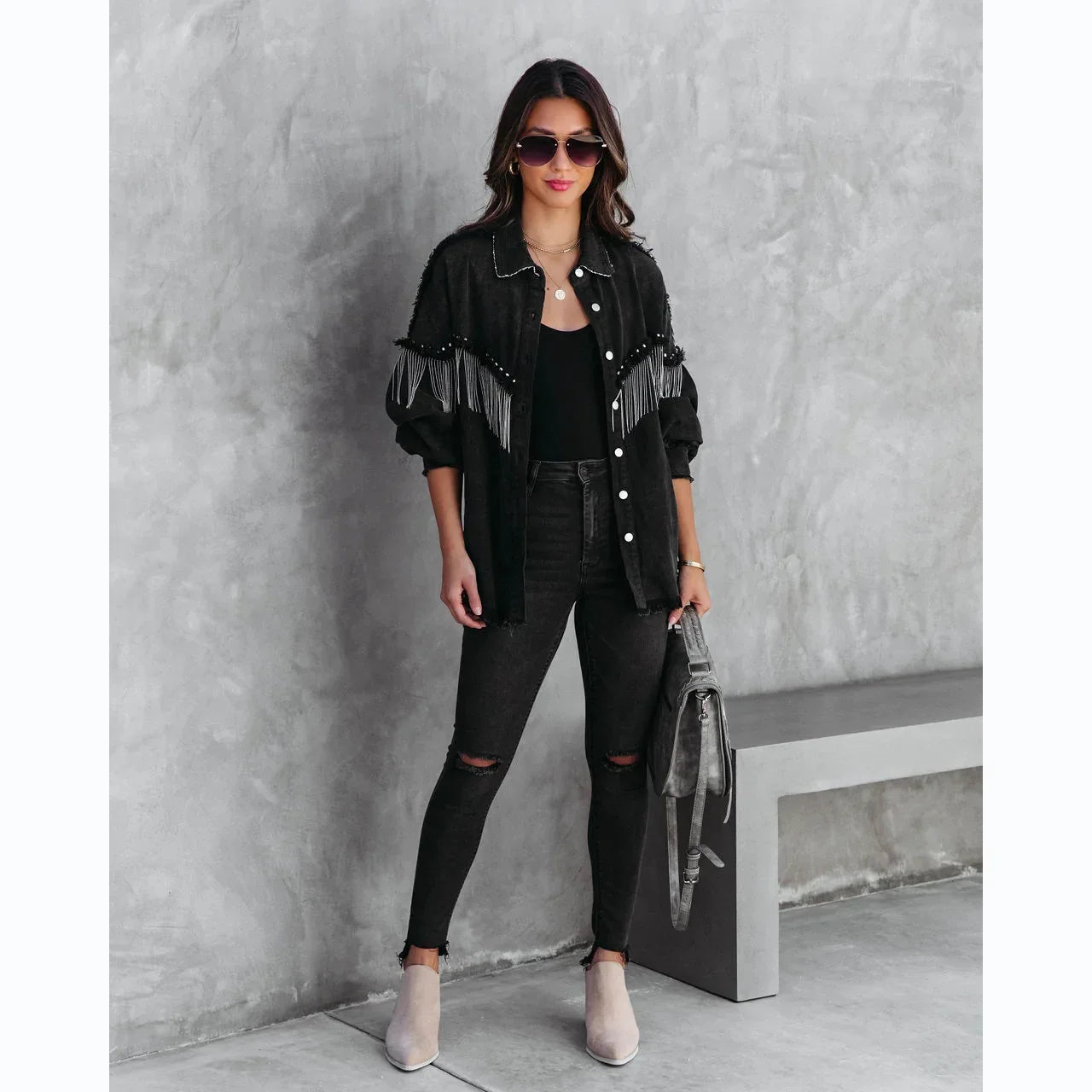 Western Black Fringe Jacket