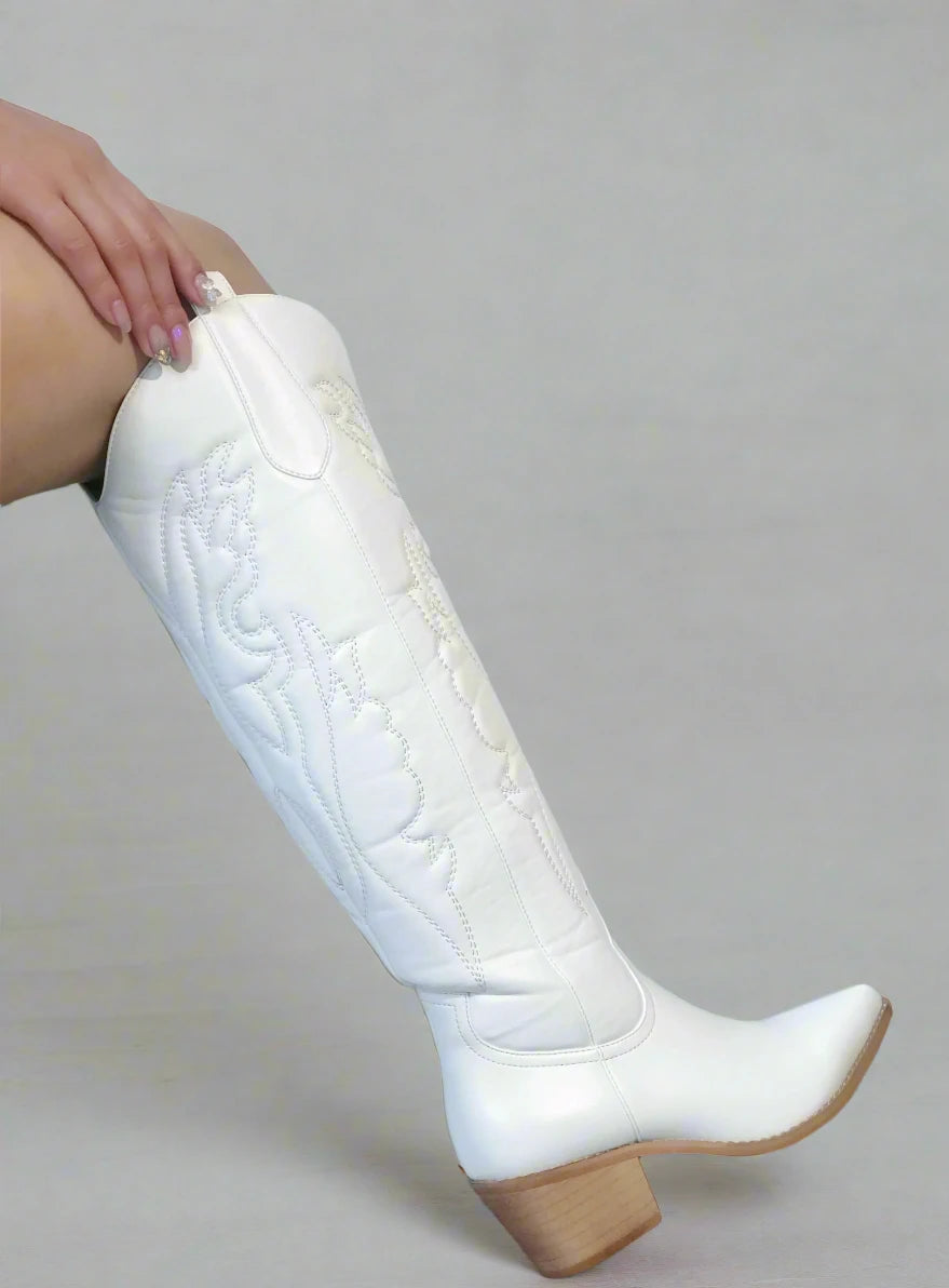 White Embroidered Boots