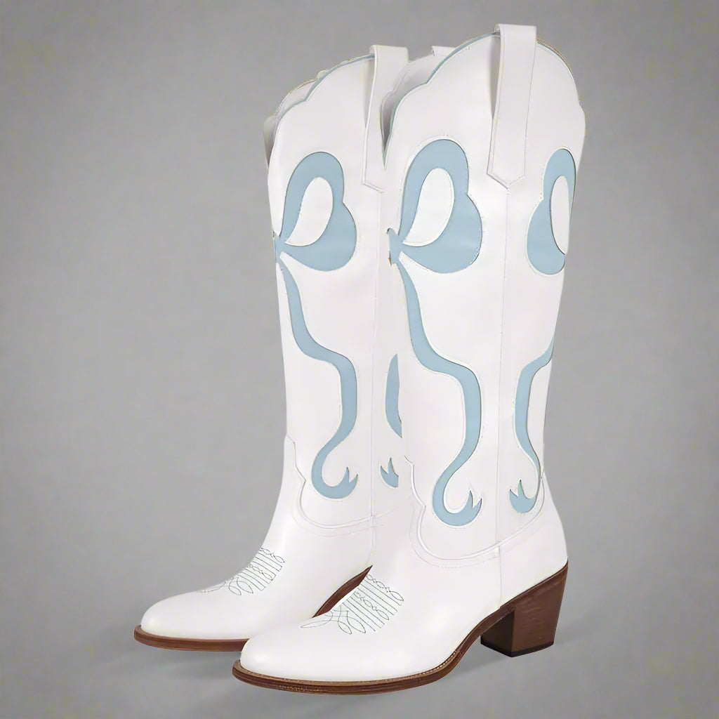 White Knee High Pointed Toe Boots 