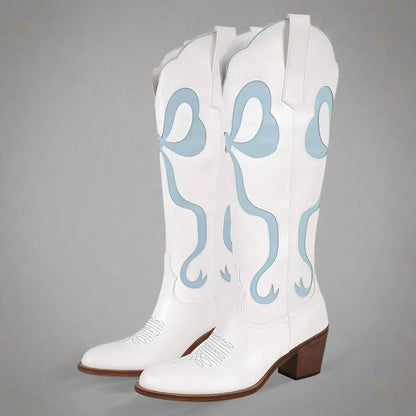 White Knee High Pointed Toe Boots 