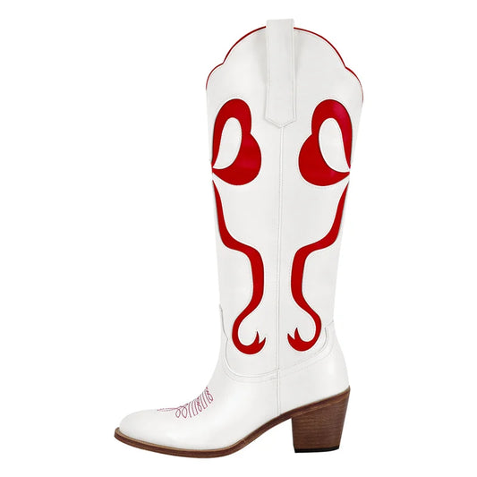 White Knee High Red Bow Boots