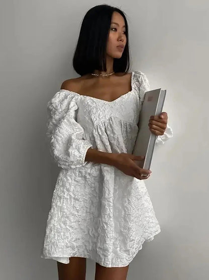 White Long Sleeve Off The Shoulder minidress