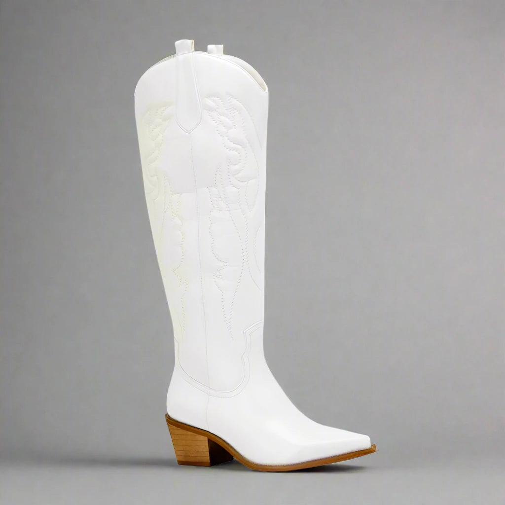 White Mid Calf Cowgirl Boots