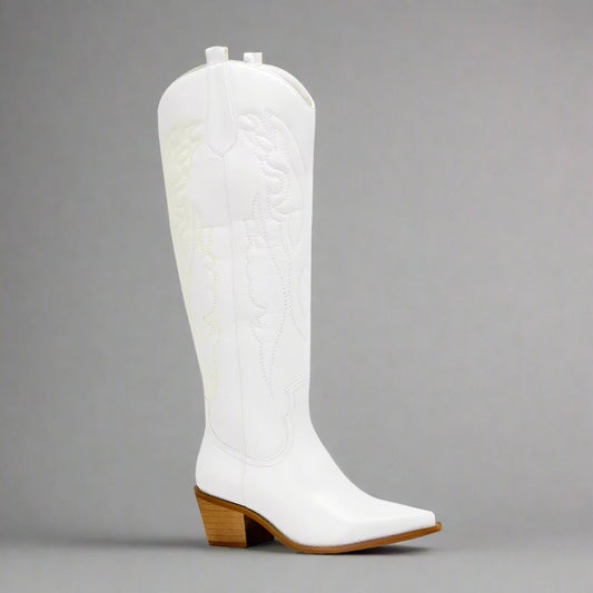 White Mid Calf Cowgirl Boots