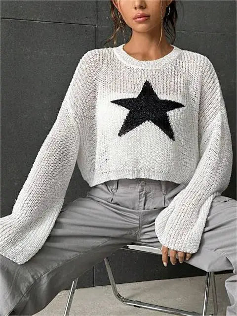 White Star Cropped Sweater