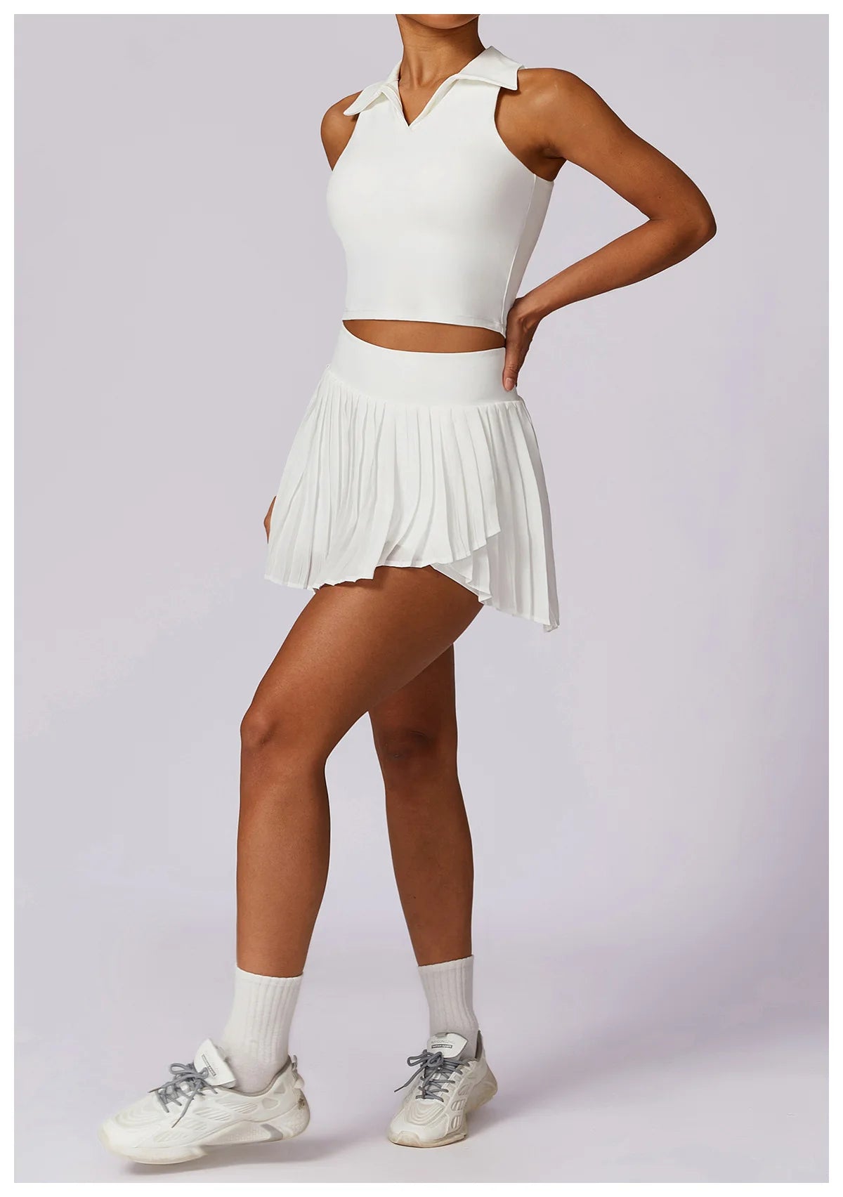 White Tennis Skirt Yoga Outfit Set