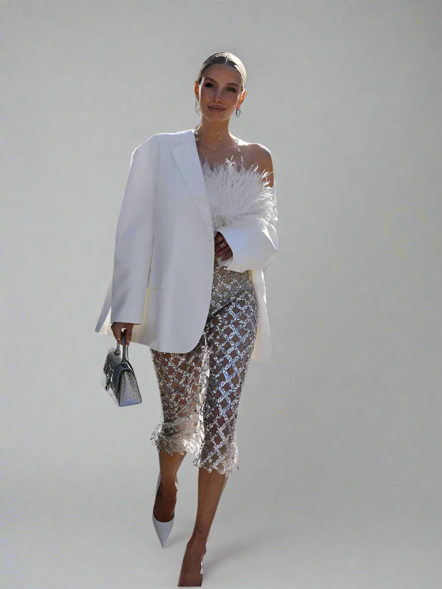 Womens Feathered Sequin Outfit Set