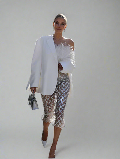 Womens Feathered Sequin Outfit Set