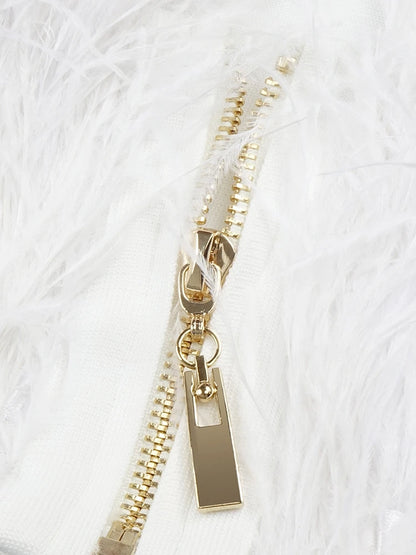 Zipper Closure Feathered Top