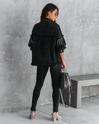 tassel black jacket for women