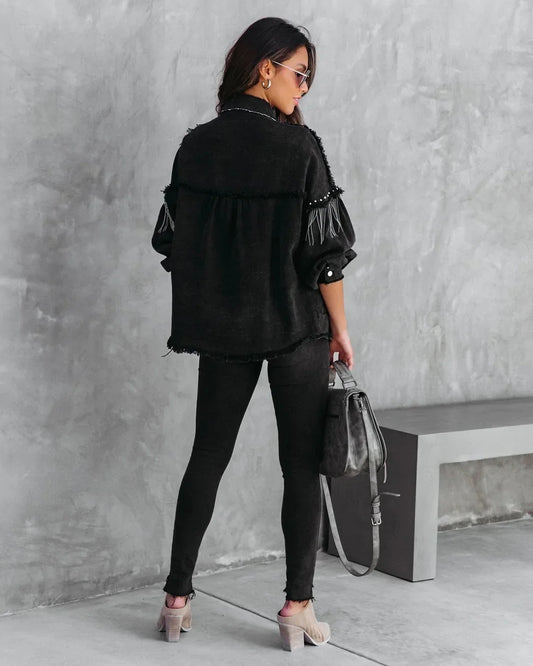 tassel black jacket for women