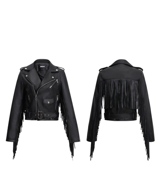 Faux Leather Fringed Jacket | TDOT90