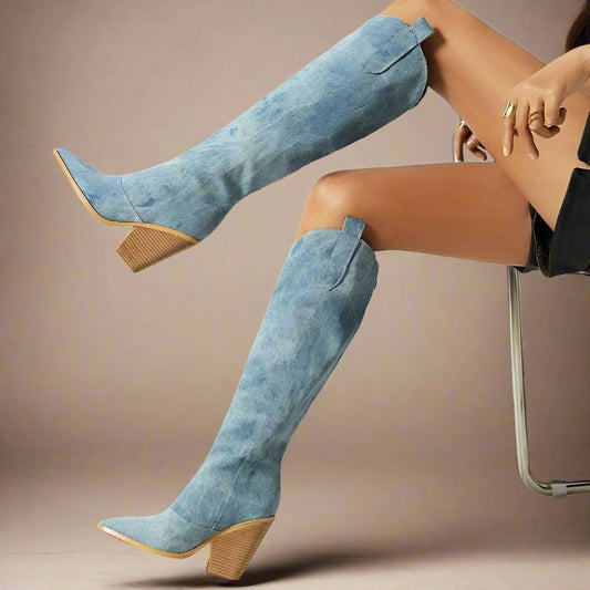 Denim Western Boots Dreamofthe90s image 1