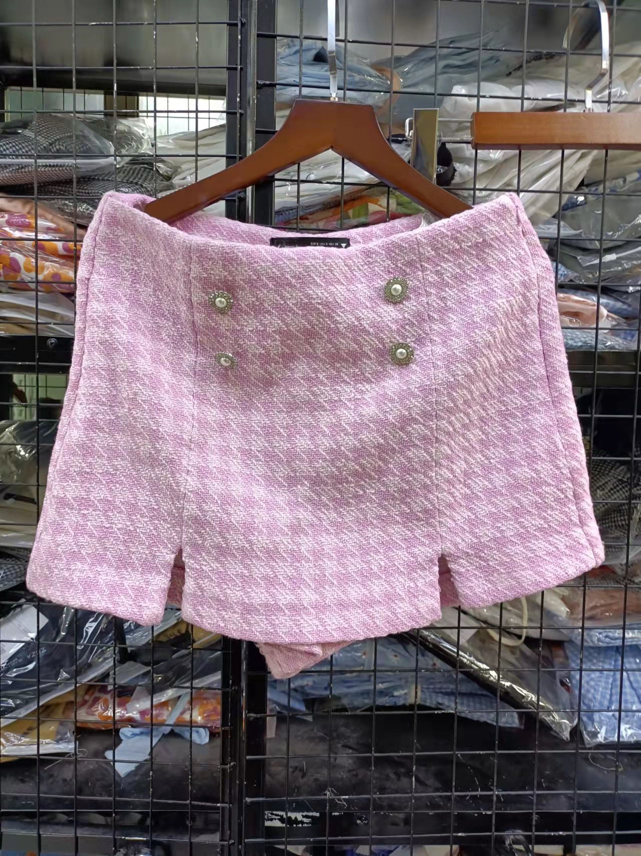 Dreamofthe90s Pink Houndstooth Cropped Blazer And Skort Suit Set