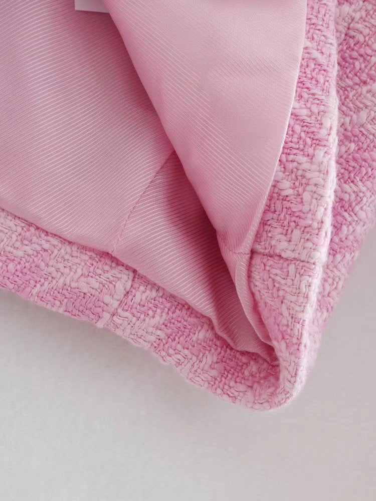 Dreamofthe90s Pink Houndstooth Cropped Blazer And Skort Suit Set