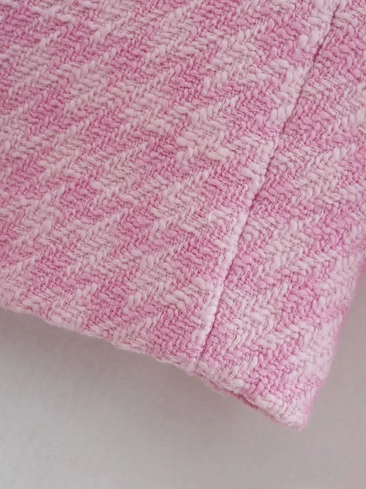 Dreamofthe90s Pink Houndstooth Cropped Blazer And Skort Suit Set