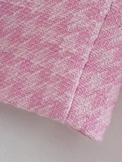 Dreamofthe90s Pink Houndstooth Cropped Blazer And Skort Suit Set