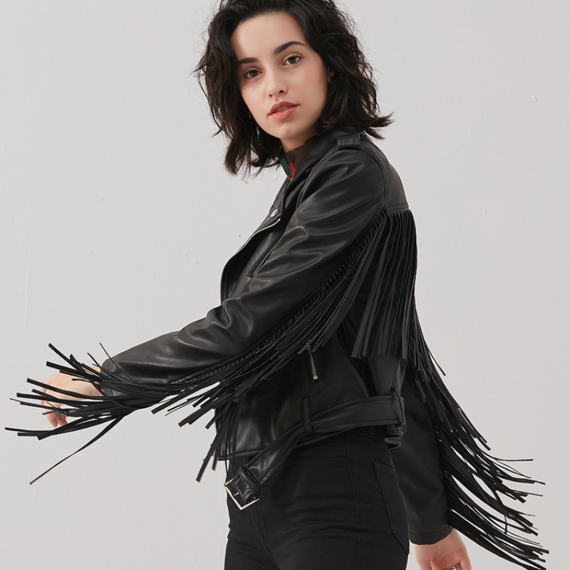 Faux Leather Fringed Jacket | TDOT90